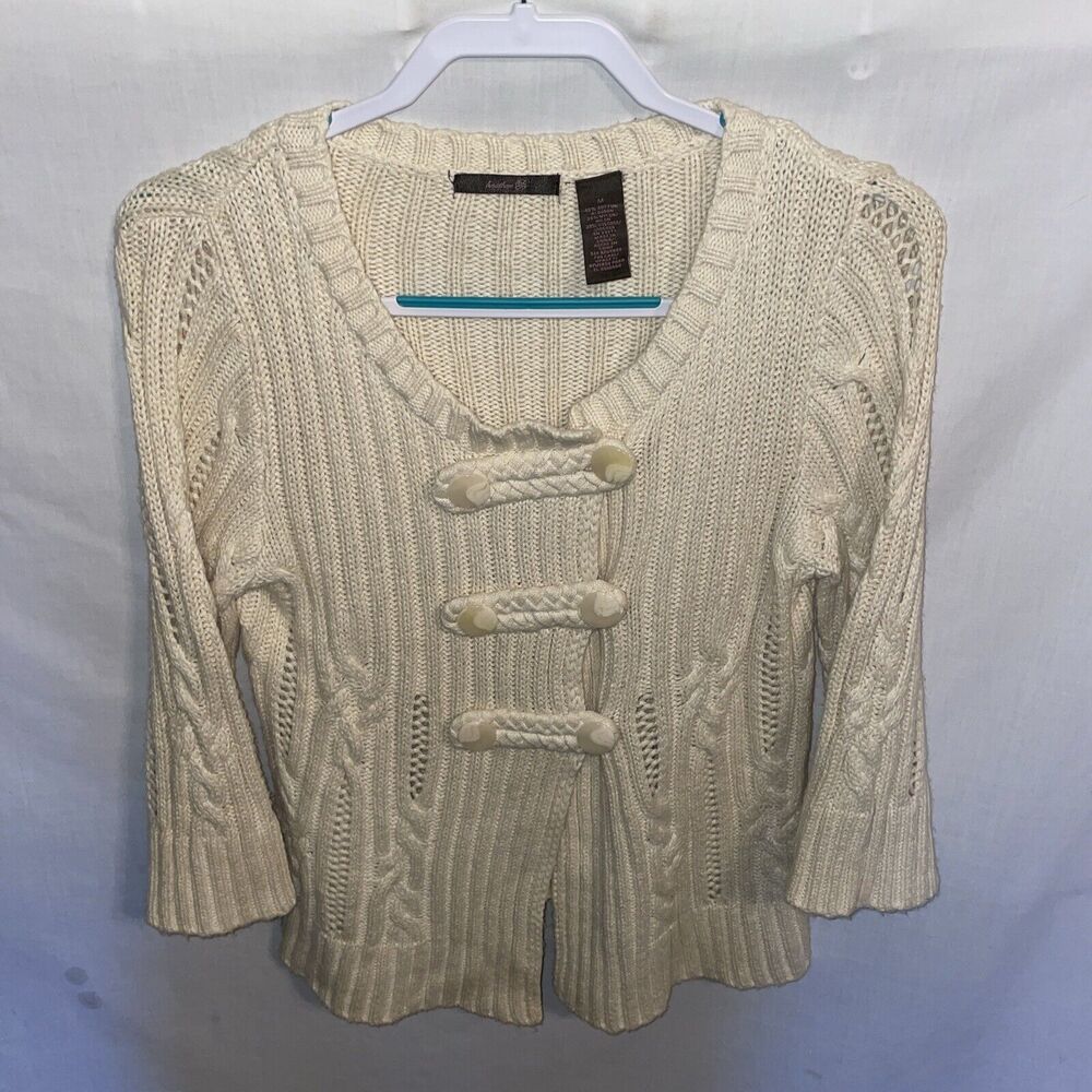 Heather B Women’s Cable Knit Sweater Size Medium Ivory Going Out Party 3/4 Slv